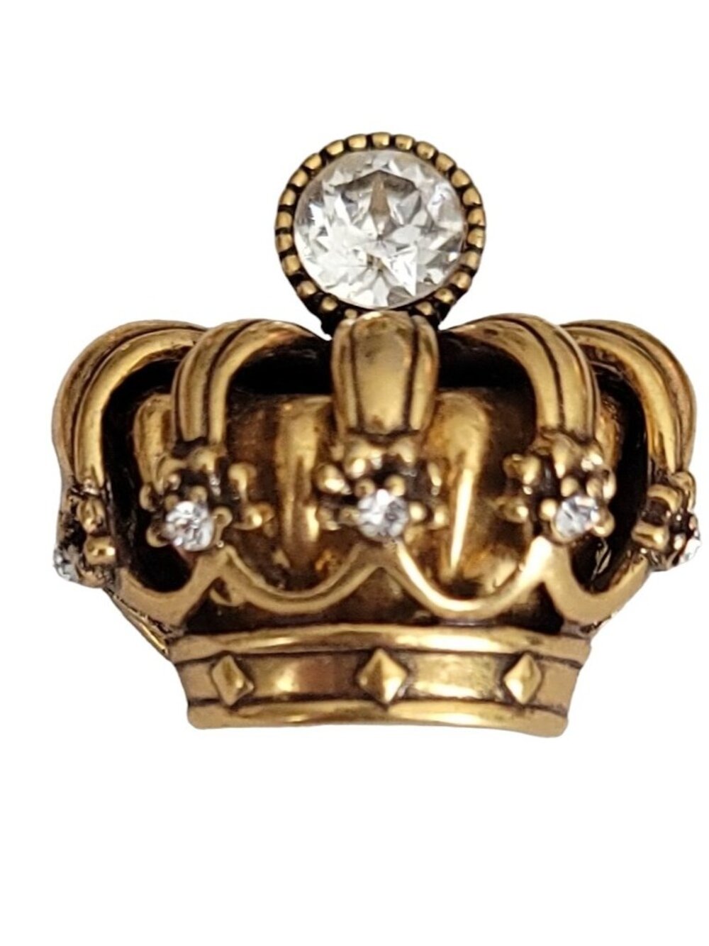 Trifari TM Gold Tone Clear Rhinestone Crown Brooch, Signed K596